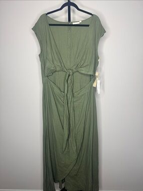 Happy Nature Linen Tie-Bust Cutout Maxi Dress Size 18 Resortwear Cottagecore